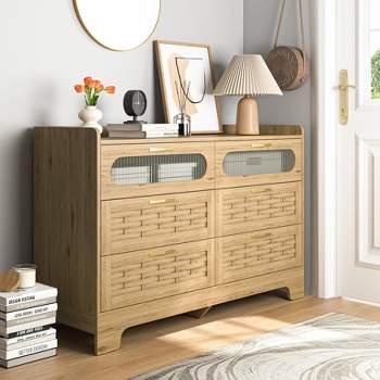 4/6-Drawer Dresser, Modern Wooden Dresser Chest with Metal Handles, Storage Organizer Dresser Natural 4A - ModernLuxe