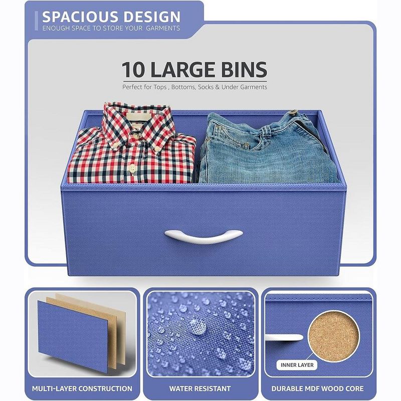 Sorbus 10 Drawers Dresser - Furniture Storage for Bedroom, Closet, Office Organization - Steel Frame, Wood Top, Fabric Bins (Pastel), 3 of 8