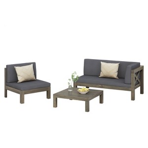 Christopher Knight 3pc Home Brava Outdoor Acacia Wood Conversation Set Gray Finish - 1 of 4