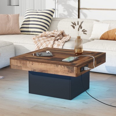 Whisen Rustic Style Coffee Table Cocktail Table with 2 USB Ports and LED Light