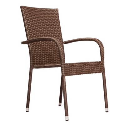 Balkene Home Morgan Outdoor Wicker Stacking Hand Woven No Assembly All Weather Steel Powder Coated Frame Lightweight Portable - Mocha - Set of 4