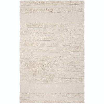 Ivory Hand-Knotted Wool and Cotton 4' x 6' Rug
