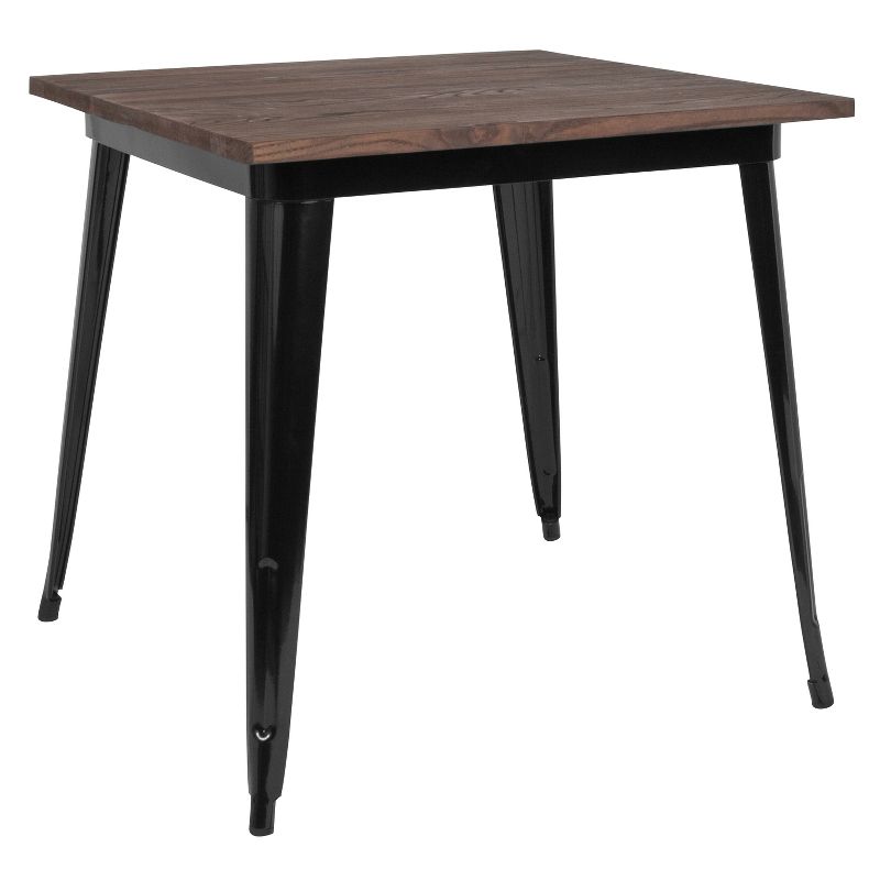 Flash Furniture 31.5" Square Black Metal Indoor Table with Walnut Rustic Wood Top, 1 of 6