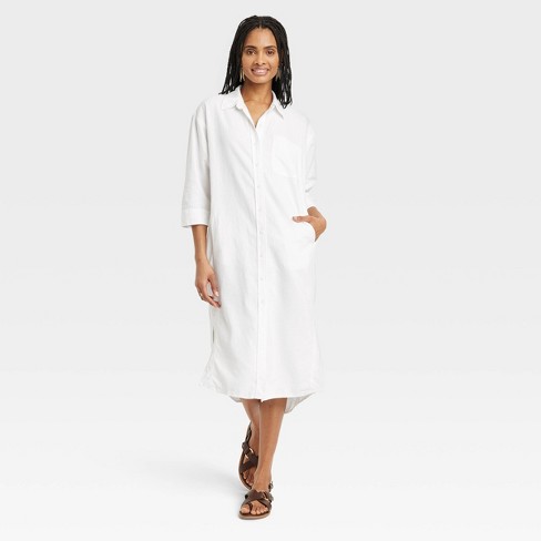 Women's 3/4 Sleeve Midi Shirtdress - Universal Thread™ White M : Target