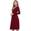 V Neck Casual Dress Long Sleeve Empire Waist Wrap Midi Party Dresses with Pocket - 4 of 4