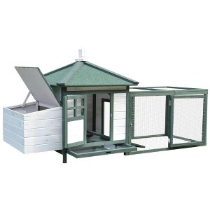 Resenkos Rabbit Hutch, Duck Cage Hutch,Chicken Coop,77" Wooden Chicken Coop Hen House with Nesting Box, Enclosed Run and Removable Tray, Green White - 1 of 4