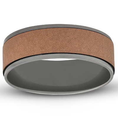 Pompeii3 Mens Black & Hammered Rose Gold 8mm Comfort Fit Wedding Band