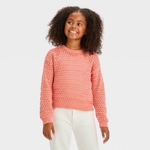 Girls Openwork Pullover Sweater Cat Jack Dusty Coral Pink M Target