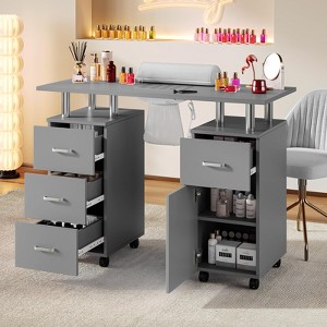 Manicure Nail Table Desk with Electric Dust Collector, 4 Drawers, Cabinet & Lockable Wheels, Salon Tech Station for Beauty Spa - 1 of 4