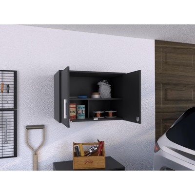VYNXARIA 20" Wall Storage Cabinet with Two Doors and Three Internal Shelves in Sleek Black ¨C Ideal for Kitchen