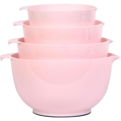 Nesting Plastic Mixing Bowl Set, 4 Piece Mixing Bowl Set with Pour Spouts, Size 1.7, 2.5, 3.5 and 4.5qt, for Prepping, Mixing, Baking, Cooking(Pink)