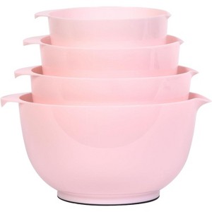Nesting Plastic Mixing Bowl Set, 4 Piece Mixing Bowl Set with Pour Spouts, Size 1.7, 2.5, 3.5 and 4.5qt, for Prepping, Mixing, Baking, Cooking(Pink) - 1 of 4