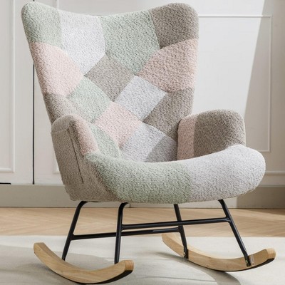 NicBex Modern Patchwork Accent Chair,Teddy Upholstered Rocking Chair with Pocket for Living Room,Bedroom,Studio,Multicolored