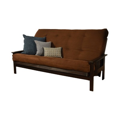 Queen Chicago Frame and Suede Chocolate Coil Mattress - Dual Comfort