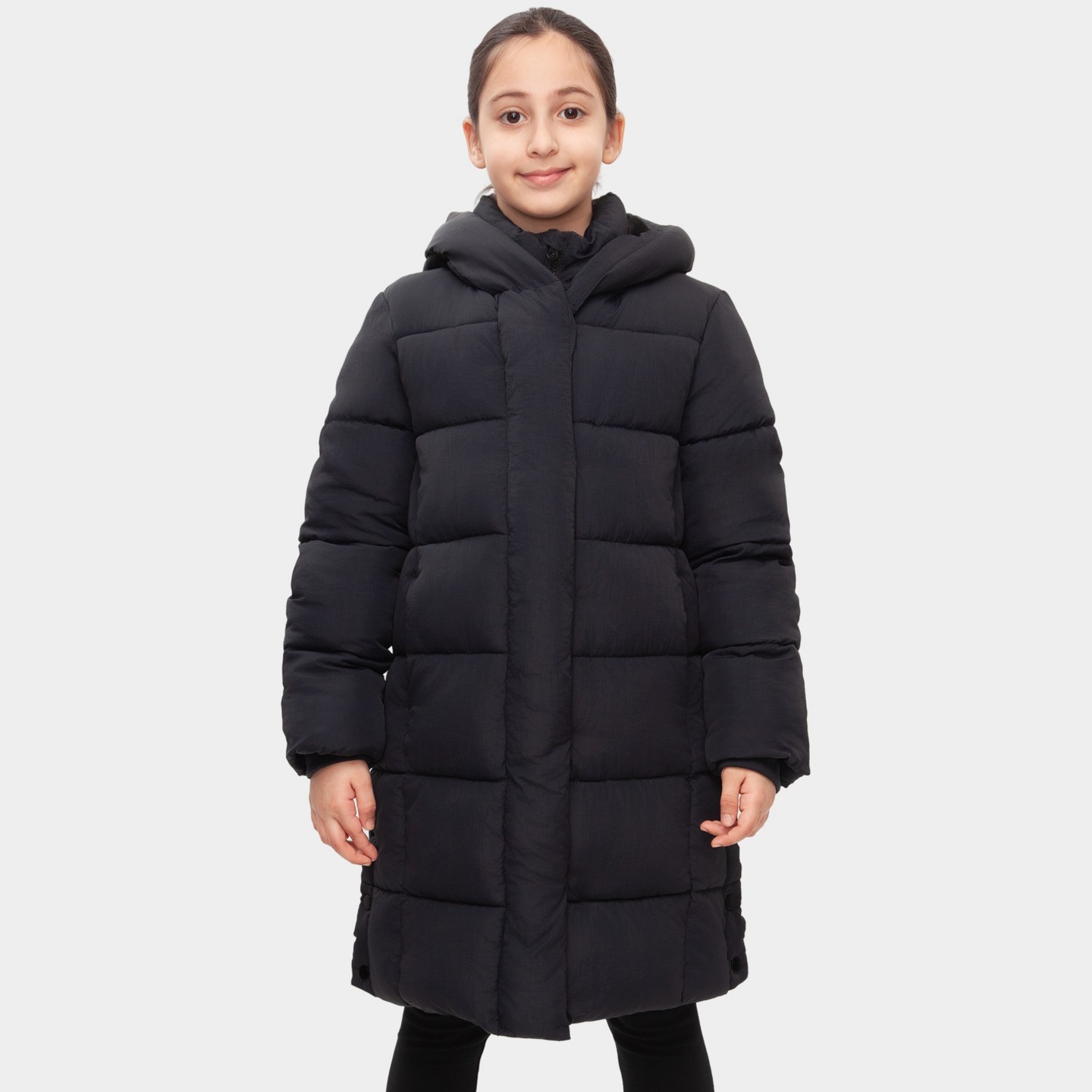 Куртка Rokka&Rolla Knee-Length Coat Long Puffer Jacket-black для девочек, цвет: Чёрный — фото 1