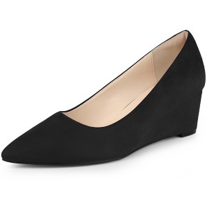 Allegra K Women's Pointy Toe Slip on Wedge Heel Pumps - 1 of 4