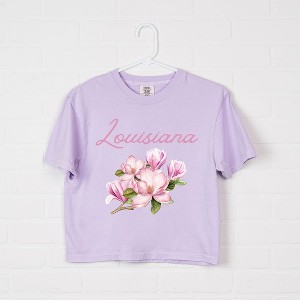 Simply Sage Market Women's Louisiana Flower Colorful Short Sleeve Relaxed Fit Cropped Tee - 1 of 3