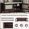 Whisen Boho Entryway Storage Bench, Wooden Shoe Bench, Cushioned Bench with Double Doors - 4 of 4
