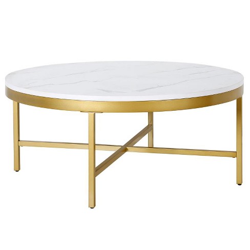 Brass Finish Coffee Table With Faux Marble Top Henn hart Target