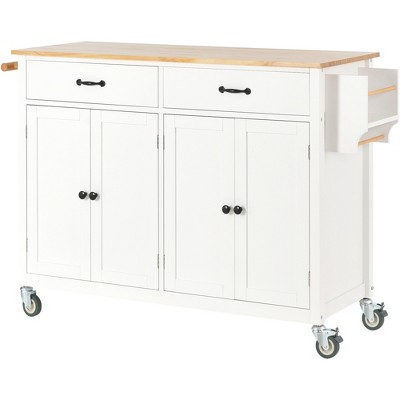 54.3 Inch Width Kitchen Island Cart With Solid Wood Top, 4 Door Cabinet ...