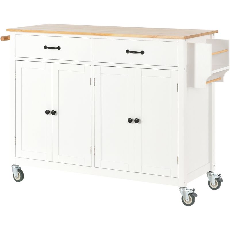 54.3 Inch Width Kitchen Island Cart with Solid Wood Top, 4 Door Cabinet, Two Drawers, Spice Rack and Locking Wheels-ModernLuxe, 2 of 14