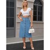 INSPIRE CHIC Women's Denim Button Down Front Slit with Pockets High Waist Pencil Midi Skirts - 3 of 4