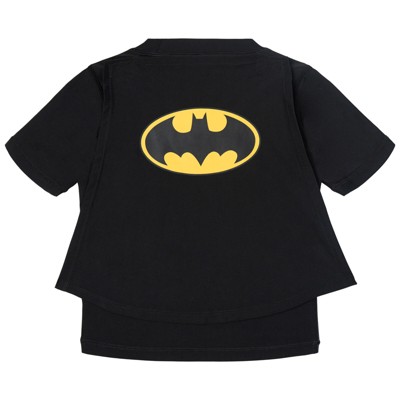 DC Comics Batman Little Boys Cosplay Rash Guard, Swim Trunks and Detachable Cape UPF 50+ 3 Piece Outfit Set Camo Gray / Black / Yellow — фото 3