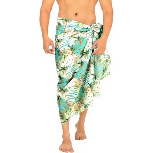 HAPPY BAY Men's Cotton Linen Effect Sulu Beach Wrap Sarong Bathing Suit Cover Up Summer Samoan Pareo For Men One Size Blue, Tree - 1 of 4