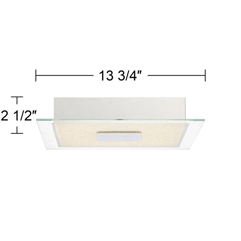 Possini Euro Design Modern Ceiling Light Flush Mount Fixture 14" Wide Chrome LED Square Crystal Sand Clear Acrylic Ring for Bedroom Kitchen Hallway, 4 of 8