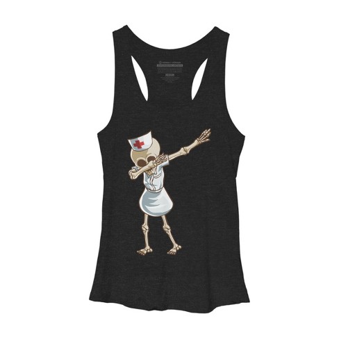 Women's Design By Humans Halloween Dabbing Funny Skeleton Nurse RN Costume Gift By COVI Racerback Tank Top - image 1 of 3