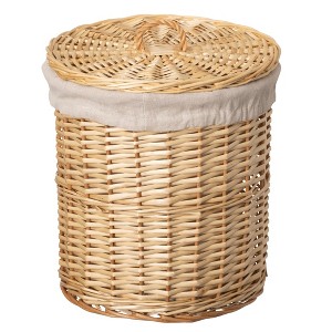 Wickerwise Round Willow Wicker Laundry Basket with Lid Side Handles & Removable Fabric Liner Natural Decorative Storage Hamper - 1 of 4