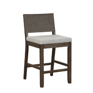 Nathan James Linus Counter Height Barstool Brushed Dark Brown Wood Gray Linen: Upholstered, Rubberwood Frame, 300lb Capacity - 1 of 4