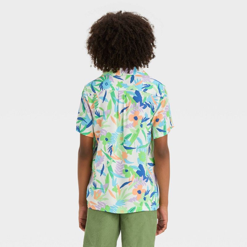Boys&#39; Short Sleeve Tropical Printed Button-Down Shirt - Cat &#38; Jack&#8482; Green, 3 of 5