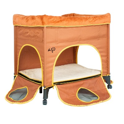 Petique Bedside Lounge Portable 2 Level Enclosed Pet Bed for Dogs, Cats, Puppies, Kittens with Machine Washable Covers, 100 Pound Capacity, Lion's Den