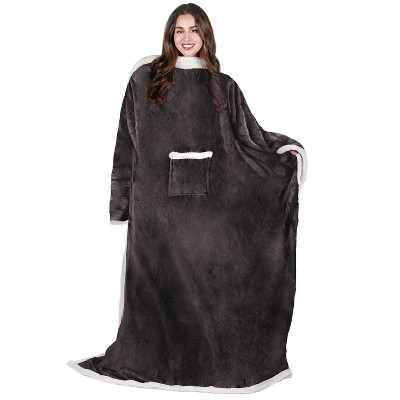 Catalonia Women Wearable Flannel Blanket with Front Pocket, Super Warm Soft Fuzzy Fleece Blanket Robe TV Wrap, Cozy Winter Gift for Woman Wife Man