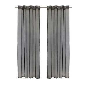 Outdoor Decor No Se'em Sheer Grommet Outdoor Curtain Panel for Outdoor 50" x 84" Black - 1 of 4
