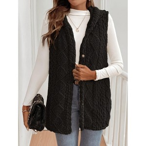Coolmee Women's Fleece Hooded Outerwear Button Down Vests Sleeveless Cardigan Coat Fall Winter Clothes - 1 of 4