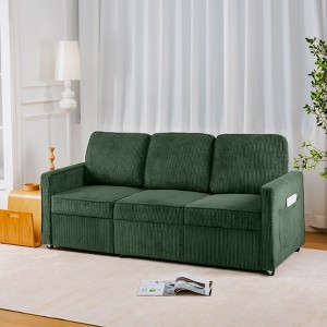 Kumasinova Retractable 3 Seater Sofa,Corduroy Couch with Side Pockets,Wheels,Couches for Living Room,Apartment,Office - 1 of 4