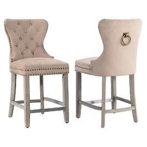 WestinTrends 24" Tufted Upholstered Velvet Bar Stool with Metal Footrest (Set of 2) - 1 of 4