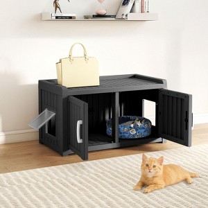 Dolonm Cat Litter Fence,Three Compartments, Cat Cabinet, Hidden Cat Litter Box, Home Style Storage Stool,Black - 1 of 4