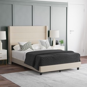 Emma and Oliver Modern Channel Stitched Upholstered Platform Bed with Wingback Headboard and Wooden Support Slats; No Box Spring Needed - 1 of 4