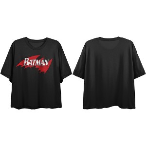 Batman Distressed Logo Women's Black Boyfriend Crop T-Shirt - 1 of 2