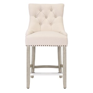 WestinTrends 24" Linen Fabric Tufted Buttons Upholstered Wingback Counter Stool - 1 of 4