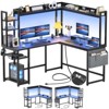 Besiost Corner Computer Desk with Hutch and Led Lights, L-Shaped Desk with Power Outlet - 3 of 4