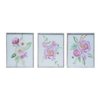 Transpac Watercolor Spring Canvas Wall Art Set of 3 Multicolored Wood MDF Indoor Decoration for Home and Gift Giving