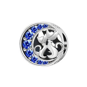Cuddling Kitty Cats Charm European Bead Blue CZ Sterling Silver Ginger Lyne Collection - 1 of 4