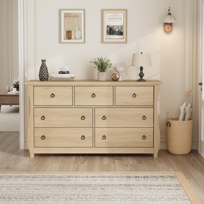 7-Drawer Dresser - Tall Boho Dresser with Curved Legs, Freestanding Storage for Living Room, Bedroom, Entryway, or Balcony