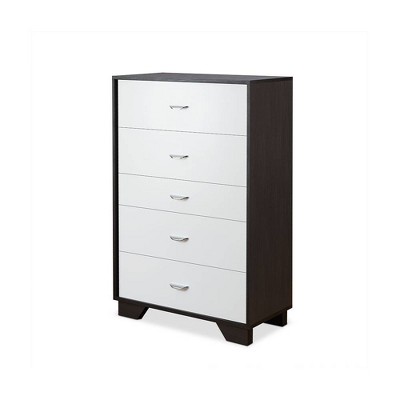 Eloy Industrial Vertical Storage Chest with Soft Close Drawers, White & Espresso