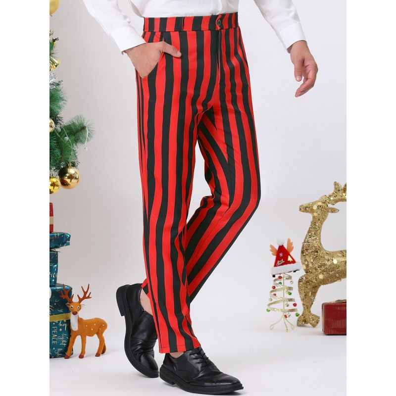 Lars Amadeus Men's Casual Striped Slim Fit Color Block Business Pants, 2 of 7