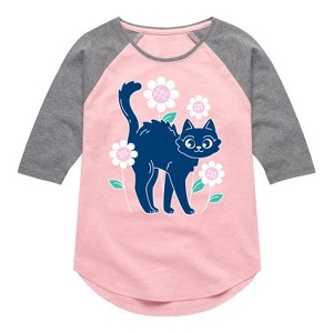 Girls' - Instant Message - Cat And Flowers Shirt Tail Raglan Graphic T-shirt - 1 of 4